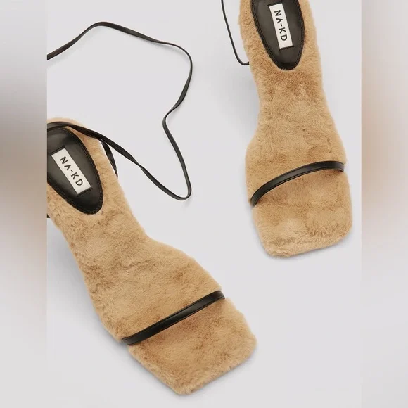 RARE NA-KD Faux Fur Sole Strappy Heels - Picture 11 of 16